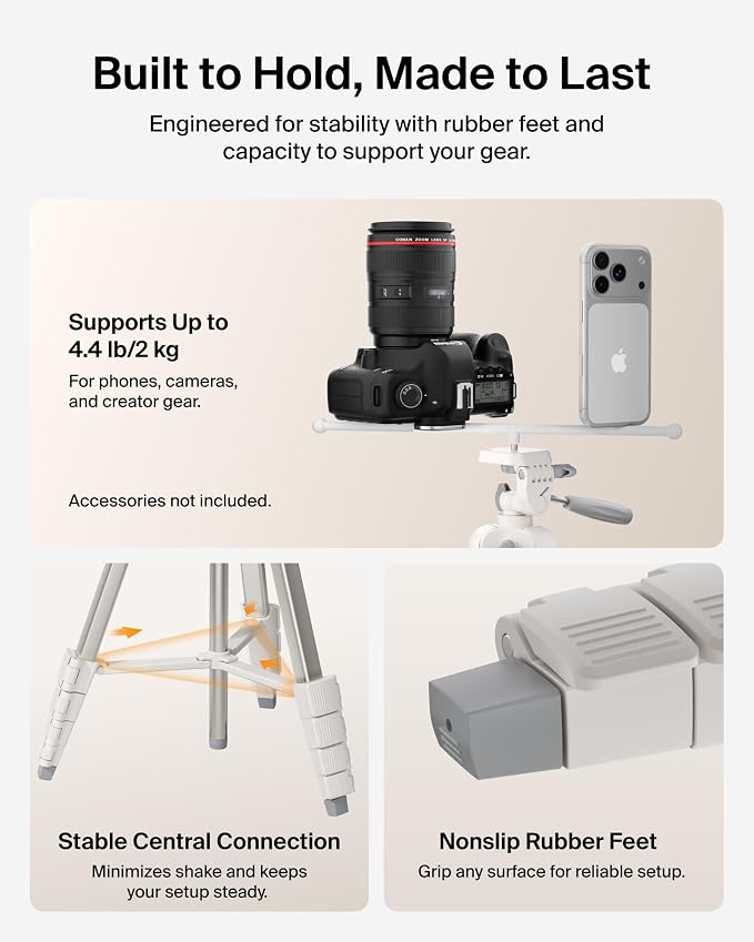 Belkin Stage Creator Tripod Stand, 5.5ft Adjustable, Phone & Camera | Pan-tilt-swivel head, lightweight, for photo, video, vlogging, YouTube, streaming, home, studio, travel - Image 6