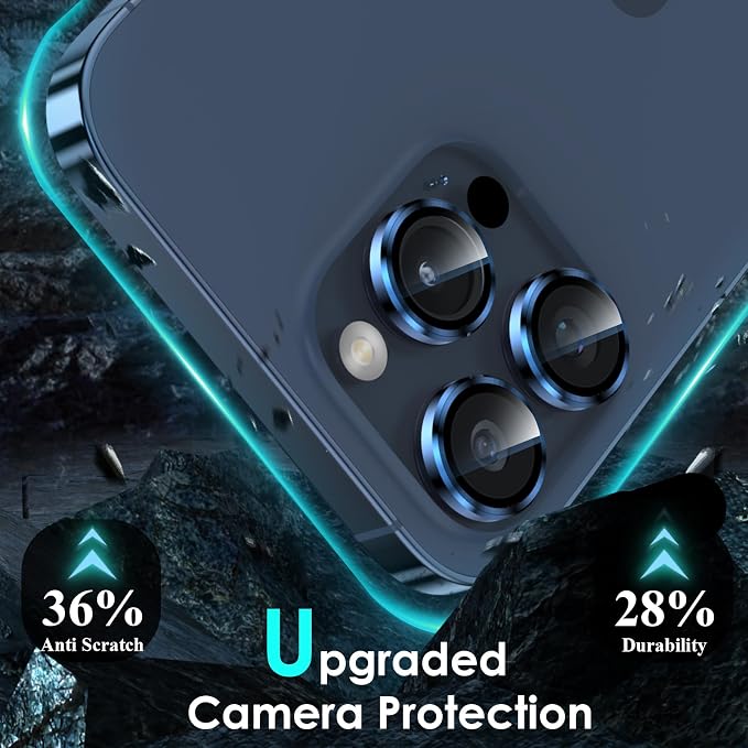 YWXTW CameraLens Protector,[1 Step Installation Tray] Tempered Glass Screen Metal Individual Cover Accessories Case Friendly (Blue Titanium) (iPhone 15 Pro/15 Pro Max) - Image 3