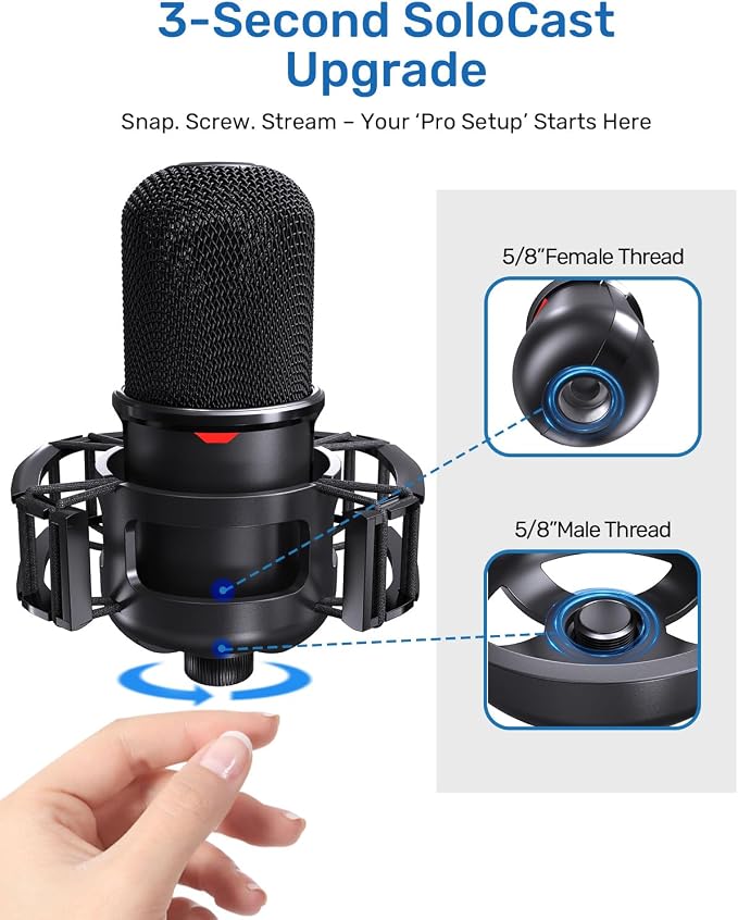 Custom Built Shock Mount for HyperX SoloCast & Razer Seiren Mini Microphone | Elastic Anti-Vibration Suspension, Holder Clip for Mics and Stands, Shock Mount for HyperX SoloCast & Razer Seiren Mini - Image 3