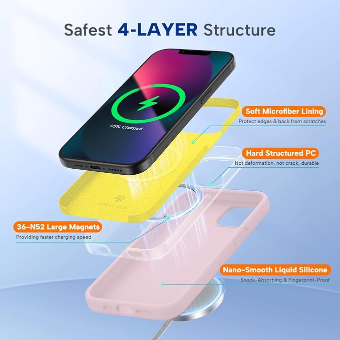 Miracase Silicone & Magnetic for iPhone 13 Case, Sand Pink | Compatible with MagSafe, Soft Microfiber Lining, Premium Silicone Cover Shockproof Drop Protection Phone Case for 13 - Image 2