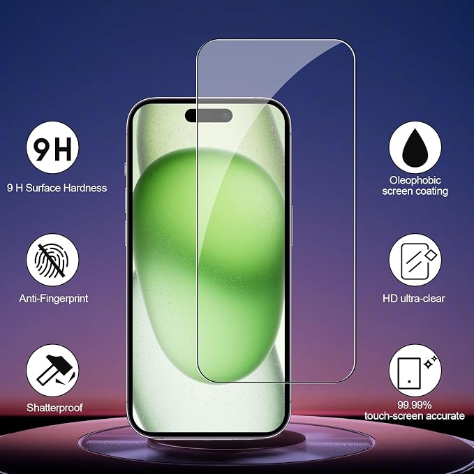 3+3 Pack Glass Screen Protector for iPhone 15, 6.1 Inch | Camera Lens Protector, HD Clear Tempered Glass Film, Anti-Scratch, Bubble Free, Case-friendly - Image 2