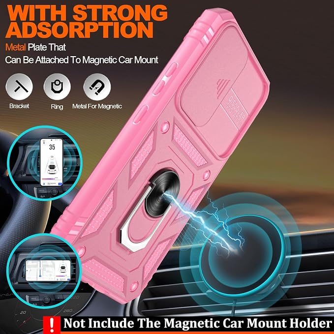 Gritup for Samsung Galaxy S22 Case with Slide Camera Cover & Screen Protector*2, 360 Rotating Ring Kickstand, Military Grade Protective Case for S22 Phone, Pink - Image 6