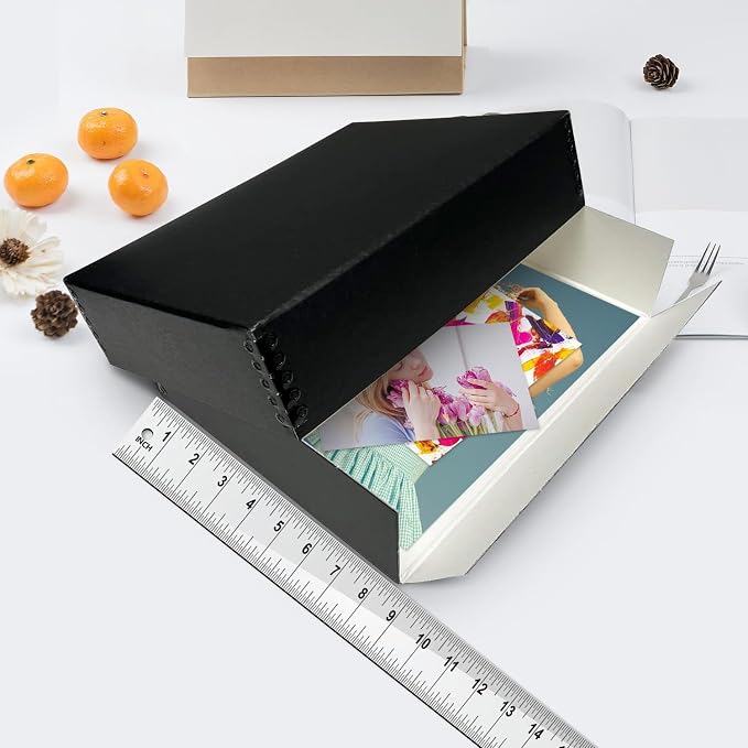 Lineco Drop Front Archival Storage Box, 8.75x10.75x1.5 in, Black, 2 Pack | Acid-Free with Metal Edge, Preserves Picture Longevity, Organize Photos, Newspapers, Prints, Documents, Crafts, DIY - Image 4
