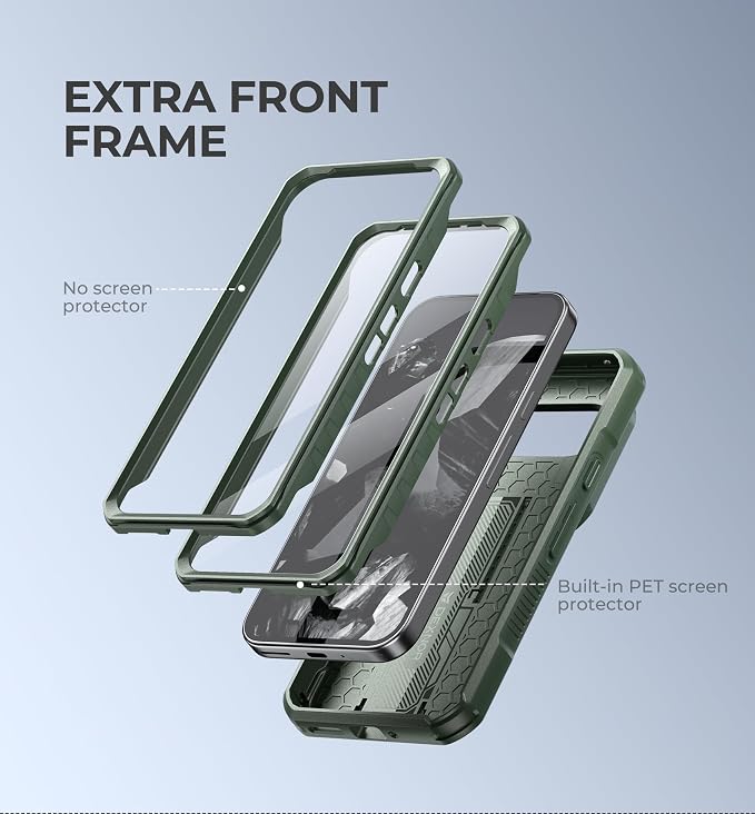 Dexnor for Google Pixel 9 Pro Case with Slide Camera Cover & Built-in Screen Protector & Heavy-Duty Kickstand,Full-Body Protective Cover Rugged Bumper Cases for Pixel 9 Pro,Army Green(2024) - Image 4