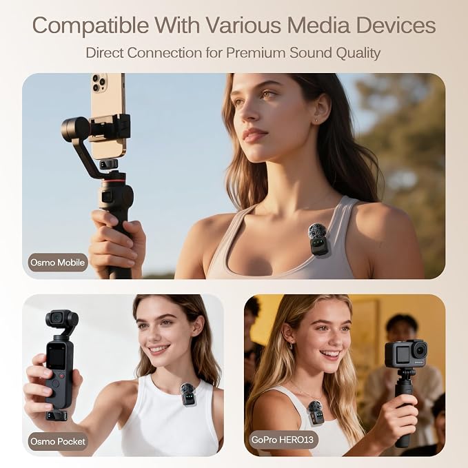 Ai Mini Mic Wireless Lavalier Microphone System (2TX+2RX+Case), Magnetic & Clip-On Microphone for iPhone, Android, Vlogging, Studio-Quality Sound, 48H Battery, Ai Noise Cancelling (Black) - Image 4