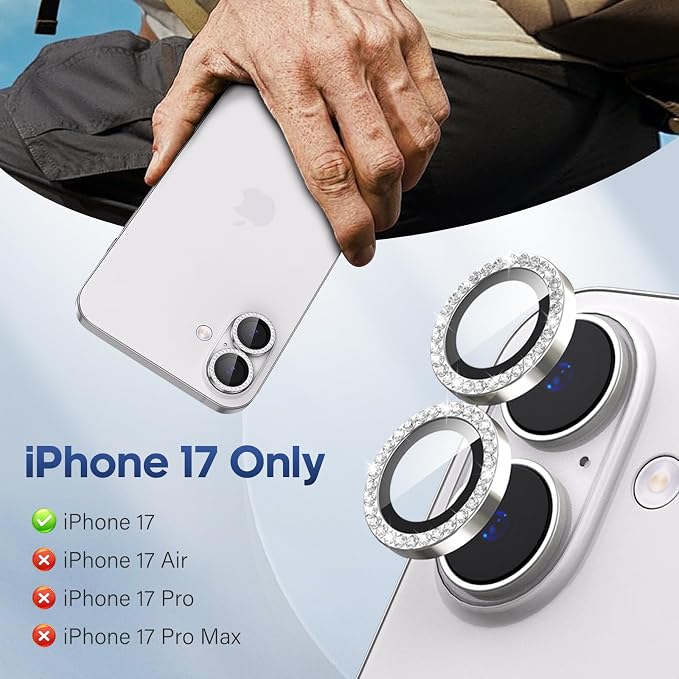 for iPhone 17 Camera Lens Protector Cover Bling Diamond, Silver | Individual Metal, 9H Hardness, Scratch Resistant, Shockproof, Drop Protection, Case Friendly, Stylish Accessories - Image 2