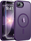 FNTCASE for iPhone 17e/ iPhone 16e Case, Fit for Magsafe, Screen Protector | Translucent Matte Magnetic Back, 14FT Military Grade Drop Protection, Shockproof Protective Phone Cover, Purple by FNTCASE