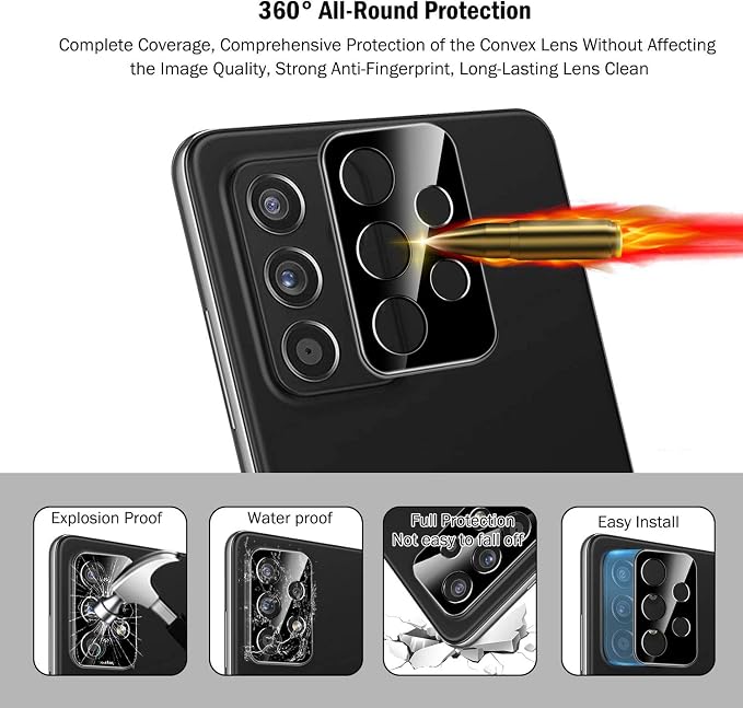 QHOHQ 3 Pack Screen Protector for Samsung Galaxy A52 4G/5G with 3 Packs Camera Lens Protector,Tempered Glass Film,9H Hardness - HD - Anti-Scratch - 2.5D Edge - Anti-Fingerprint - Easy Installation - Image 7