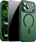 for iPhone 17 Pro Case with Privacy Screen Protector, Green | Full Camera Protection, Compatible with MagSafe, Magnetic Translucent Matte Shockproof Phone Cover for iPhone 17 Pro by ZOZDOKG
