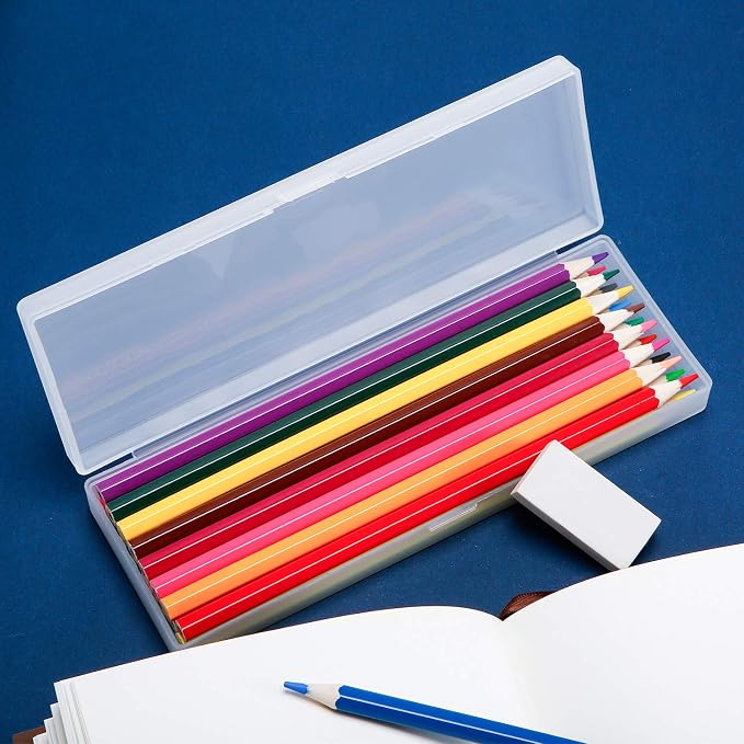 Chinco 4 Pieces Plastic Pencil Case Plastic Stationery Case with Hinged Lid and Snap Closure for Pencils, Pens, Drill Bits, Office Supplies (Black, Pink, White, Green) - Image 3