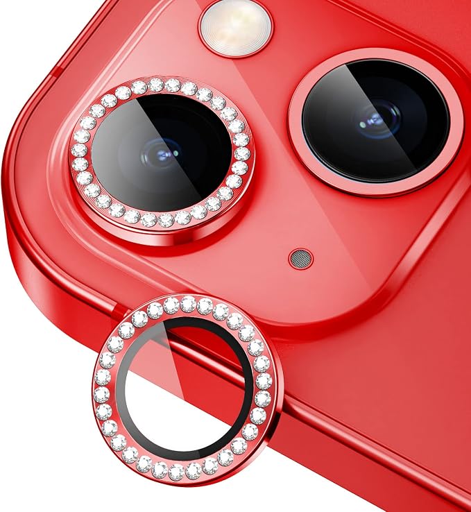 for iPhone 14/14 Plus Camera Lens Protector Bling Diamond, Red | Individual Metal, 9H Hardness, Scratch Resistant, Shockproof, Drop Protection, Case Friendly, Stylish Accessories by Xfilm