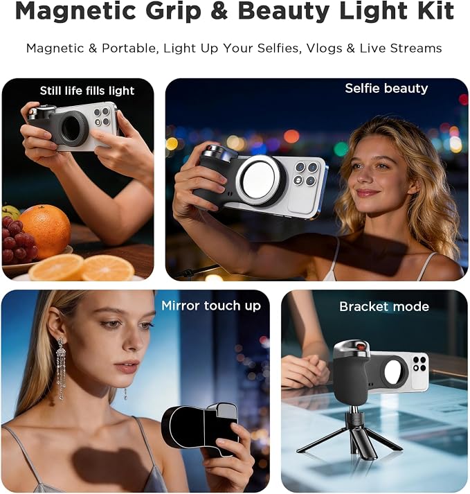 Magnetic Phone Camera Grip, Shutter Grip Handle Holder for iPhone/Android with Detachable Wireless Shutter Remote and Convenient Keychain Hook - Image 8