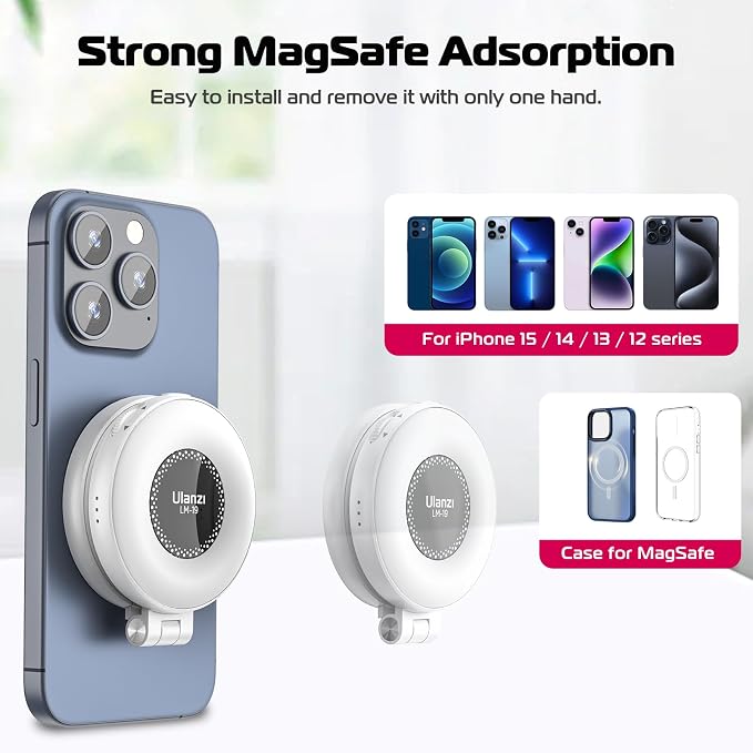 ULANZI Magnetic Selfie Light White, LED Fill Light Compatible with Magsafe, LED Selfie Ring Light Included Sticky Ring for Phones, for Selfies/Photography/TikTok/Zoom Calls/Video Recording - Image 2