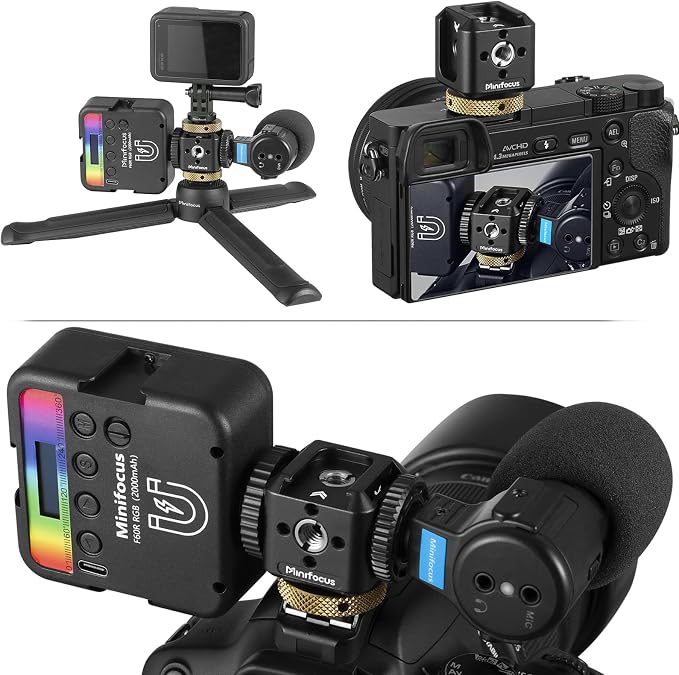Camera Hot Shoe Extension Bracket Cold Shoe Mounts Adapter(Black) | Aluminum Shoe Mount Holder with 1/4''&3/8'' Thread Hole and Arri-locating Hole, For Microphone LED Video Light - Image 5