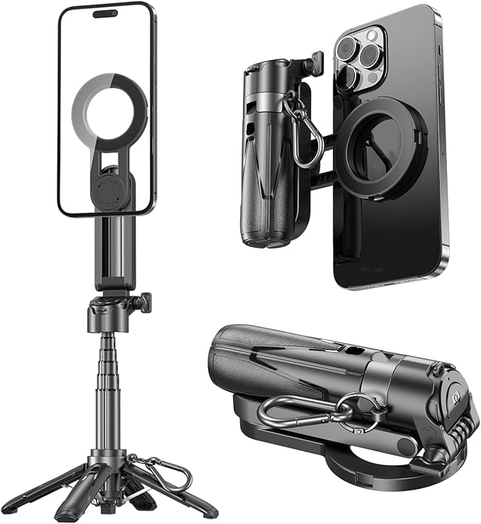 4 in 1 Magnetic Tripod Pocket Selfie Stick Extends to 1.5ft | Portable Camera Grip Handle, Strong Magnetic, Compact, Detachable Remote Control for Selfies/Vlogging/Live Streaming/Travel by GEYUTHS