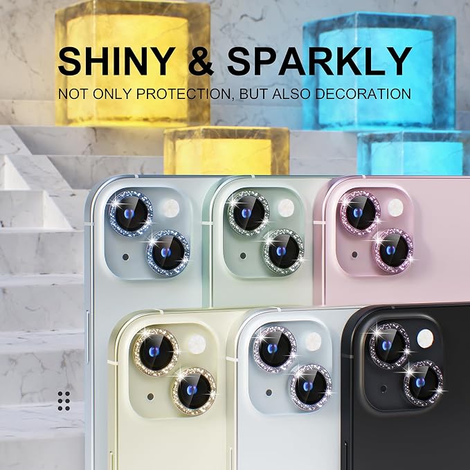 Choiche for iPhone 15/15 Plus Camera Lens Protector Bling, Glitter-Black | Ultra HD, 9H Tempered Glass Camera Cover Screen Protector Metal Individual Ring Decoration Accessories, 2-Lens, 6.1/6.7-inch - Image 7
