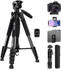 MACTREM 75in Aluminum Lightweight Travel Tripod for DSLR Camera Phone iPad | 3-Way Head 360° Rotation. With Phone iPad Mount, Bluetooth Remote. Stable Aluminum Stand for Video & Photography. by MACTREM