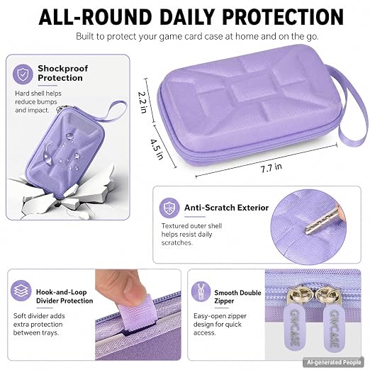 Game Card Case for Nintendo Switch, 72 Games and 144 MicroSD Cards, Purple | Hard EVA Memory Card Organizer with Removable EVA-PVC Trays, Fitted Slots and Finger Grooves for Easier Browsing - Image 4