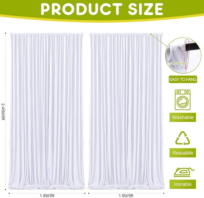 White Backdrop Curtain for Wedding Parties Backdrop Drapes 10x8FT | Wrinkle Free Polyester Curtain Backdrop White Draping Fabric for Backdrop Photoshoot Birthday Party Background,2 Panel 5x8FT - Image 2