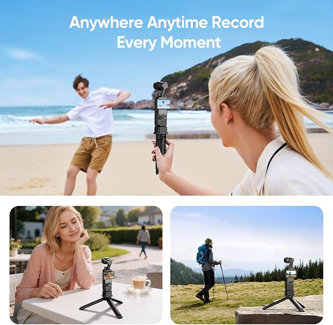Mini Tripod Handle Kit for DJI Osmo Pocket 3/4/4P/Xtra Muse | Quick Release, Charge While Shoot, 2-in-1 Tripod/Handle, Action Camera Adapter, 1/4" Thread, Extendable, Portable - Image 4