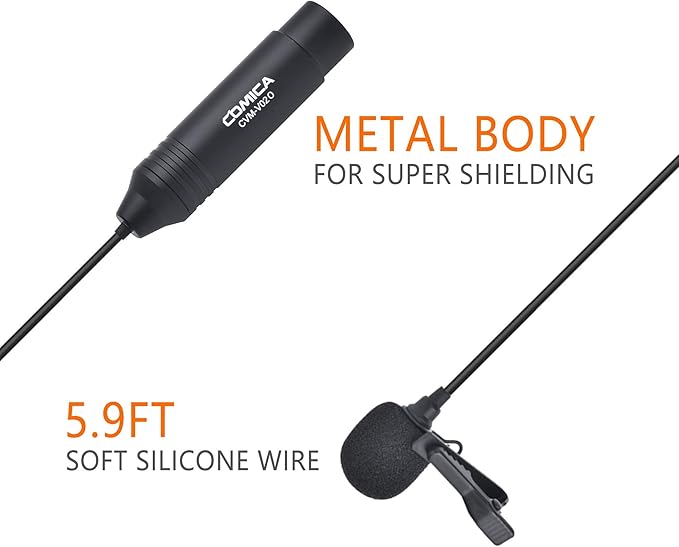 COMICA XLR Microphone CVM-V02O 2 Pack 5.9 fts Phantom Power Omni-Directional Lavalier Lapel Microphone for Canon Sony Panasonic Camcorders Zoom H4n H5 H6 Tascam DR-40 DR-60D DR-70D DR-100 Recorders - Image 2