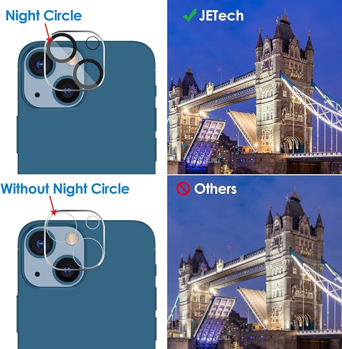 JETech Camera Lens Protector for iPhone 13/13 mini, 3-Pack | 9H Tempered Glass, HD Clear, Anti-Scratch Protection, Night Shot Compatible, Case-Friendly - Image 6