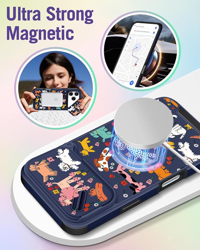 Buleens for iPhone 17 Pro Max Case 6.9 Inch - with Ring Stand & Camera Cover Aesthetic Cute Designed for Women Girls Girly Cartoon Kawaii Dogs Phone Case for iPhone 17 Pro Max Compatible with Magsafe - Image 4