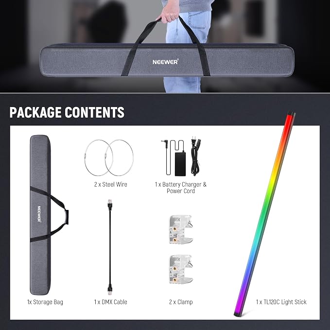 NEEWER TL120C RGB Tube Light, 42W Full Color RGBWW Photography LED Video Light Wand Stick with APP/2.4G/DMX Control, 7 Pixel Effects/18 Scenes, 2500K-10000K CRI97+ TLCI98+, 6000mAh Battery | Video Light Wand Stick, APP/2.4G/DMX Control, 7 Pixel Effects... - Image 9