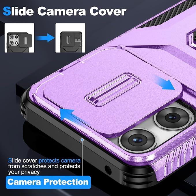 for Moto G 5G 2025 Case,with Sliding Camera Lens Cover,HD Screen Protector,360° Rotating Ring Kickstand,AYMECL Military-Grade Shockproof Protective Cover for Motorola Moto G 5G 2025,Purple - Image 3