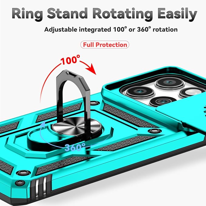 SunStory Compatible with Motorola Moto Edge 2025 Case with HD Screen Protector & Slide Camera Cover & Rotated Ring Kickstand, [Military-Grade] Phone Case for (Teal, Moto Edge 2025) - Image 5