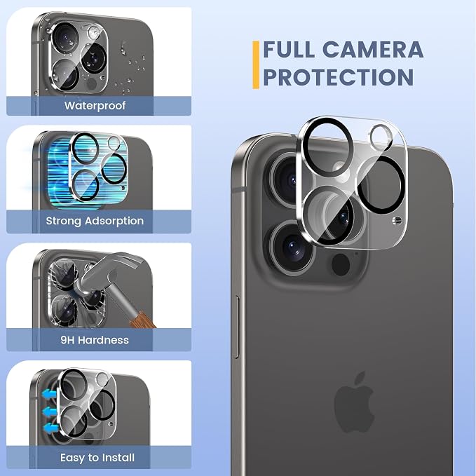 Maxdara [6 in 1 for iPhone 15 Pro Max Screen Protector | Back and Front Screen Protector with Camera Lens Protector [2+2+2 Pack], Tempered Glass - Image 5