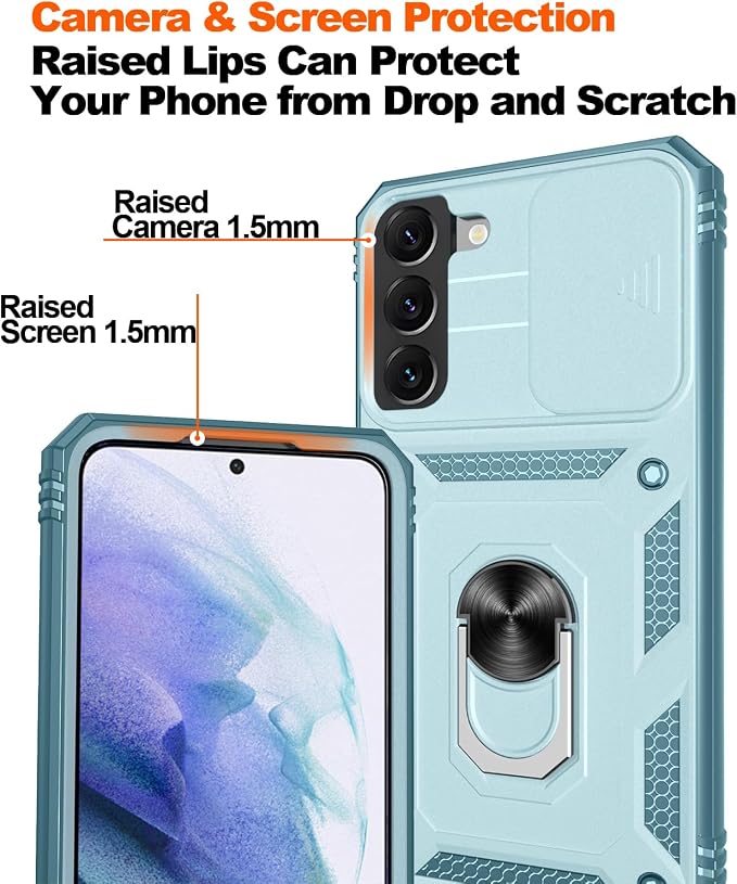 Gritup for Samsung Galaxy S22+ Plus Case with Screen Protector*2, Galaxy S22 Plus Case Build in 360° Rotating Ring Kickstand, Military Grade Protective Case for S22 Plus Phone, Green - Image 5
