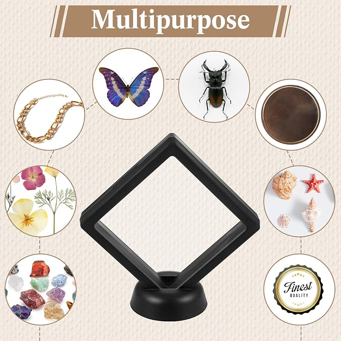 Harloon 12 Pcs 3D Floating Display Case, Black, 3 Size, Square | 3D Floating Frame for Challenge Coins, Medallions, Fossils, Gemstones, Jewelry, Collectibles Shadow Box Display Holder - Image 6