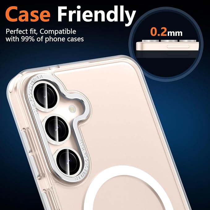for Samsung Galaxy S25 Camera Lens Protector, Individual Metal Ring Tempered Glass Lens Cover, [Strong Adsorption] Scratch Resistant Ultra-Thin HD Clear Lens Cover, 1 Set-White Shine - Image 7