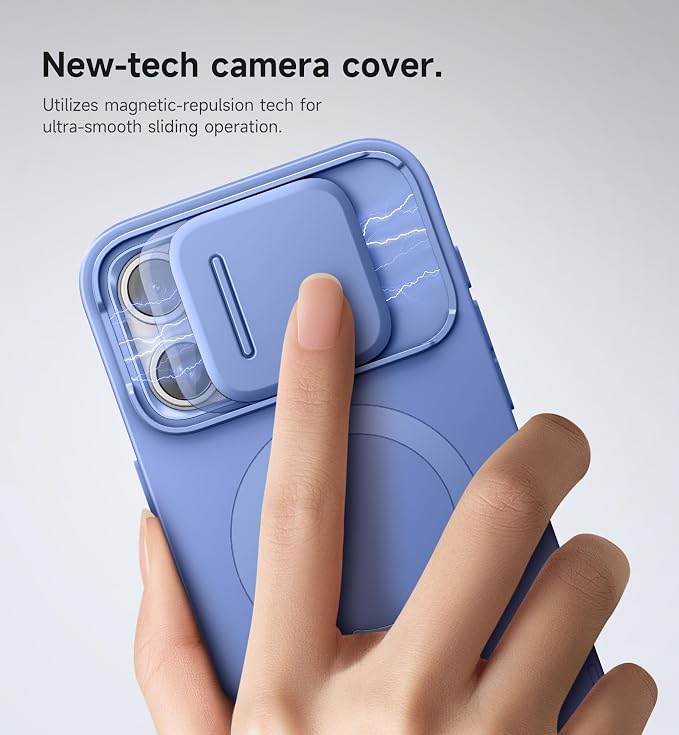 SURITCH for iPhone 15 Pro Max Case with Magnetic Camera Slide Cover and Adjustable Kickstand, Compatible with MagSafe, Shockproof Bumper Case Slim Protective Cover 6.7 Inch, Starlight Blue - Image 4