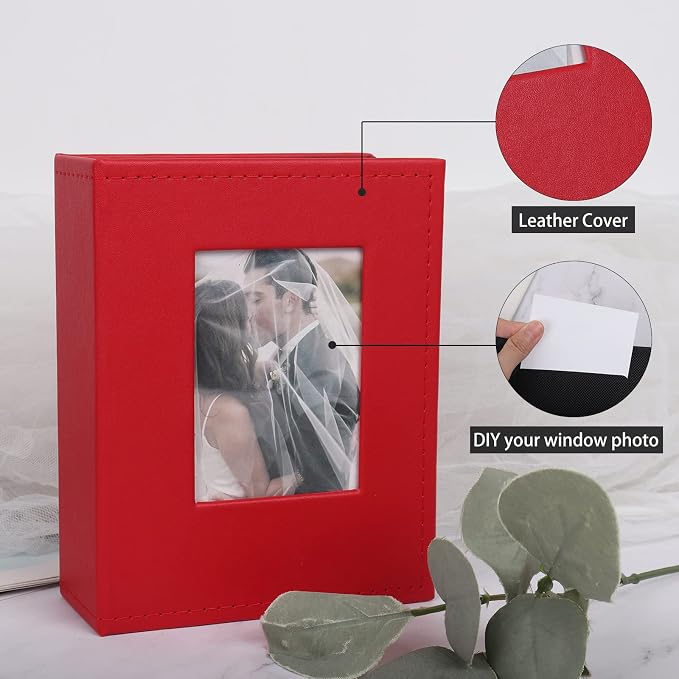 RECUTMS Photo Albums 100 Pocket 4x6 Pictures Leather Family Book (Red Wine) | White Inner Page, 100 Vertical Pockets, Small Photo Album for Wedding Anniversary Baby, DIY Cover Window, Graduation Gifts - Image 3
