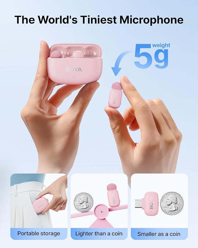 BOYA mini 2 Wireless Lavalier Microphone for iPhone15/16/17 & Android, Pink | AI Noise Cancellation, App Control, 30H Battery Life with Charging Case for Vlogging Interviews and Content Creation - Image 2