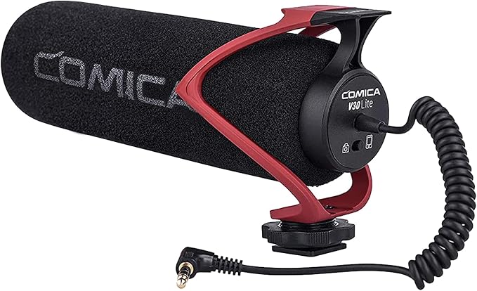 COMICA CVM-V30 LITE Video Microphone,Super-Cardioid Condenser On-Camera Shotgun Microphone for Canon Nikon Sony Panasonic DSLR Cameras,Mic for iPhone Android Smartphone with 3.5mm Jack(Red) by COMICA