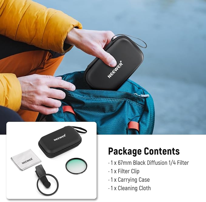 NEEWER 67mm Clip On Black Diffusion 1/4 Filter for Mist Cinematic Effect, Photography Camera Lens Accessories Kit Compatible with Android Samsung S25 Ultra Google Pixel Huawei Xiaomi, FL-B20 - Image 9