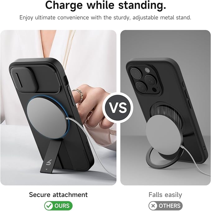 SURITCH for iPhone 12/12 Pro Case with Magnetic Camera Slide Cover and Adjustable Kickstand, Compatible with MagSafe, Shockproof Bumper Case Slim Protective Cover for iPhone 12/12 Pro 6.1 Inch, Black - Image 5