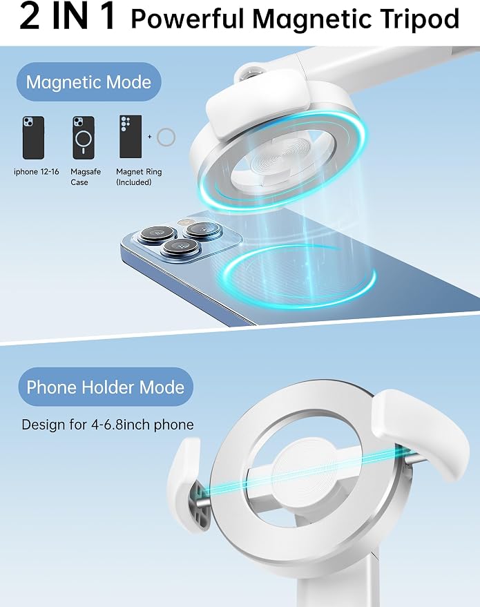 70" Magnetic Tripod for iPhone Magsafe, Extendable Selfie Stick Tripod | Rechargeable Remote & Magnetic Holder, 360° Rotatable Cell Phone Tripods Stand for Video Recording & Content Creation - Image 2