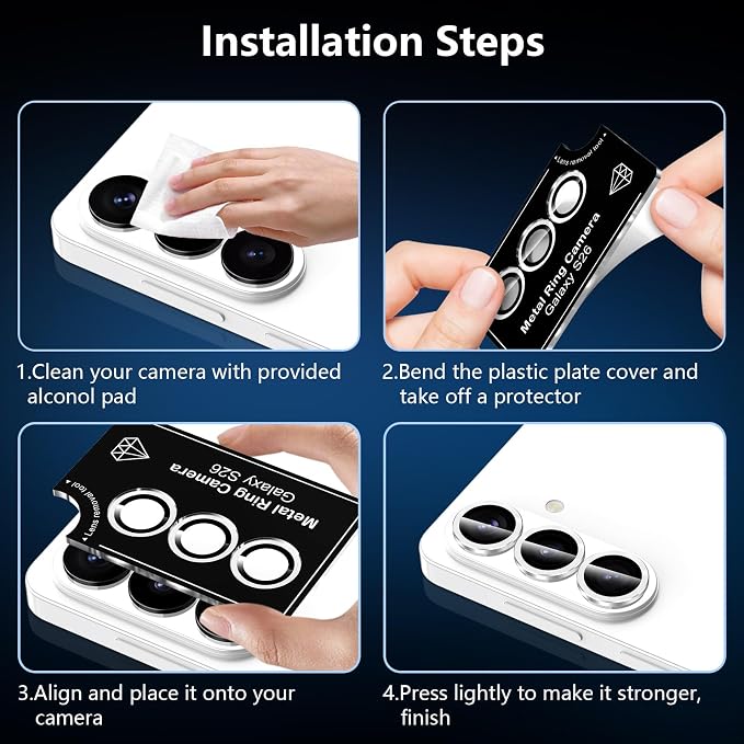 for Samsung Galaxy S26 Camera Lens Protector, Individual Metal Ring Tempered Glass Lens Cover, [Strong Adsorption] Scratch Resistant Ultra-Thin HD Clear Lens Cover, 1 Set-Silvery - Image 6