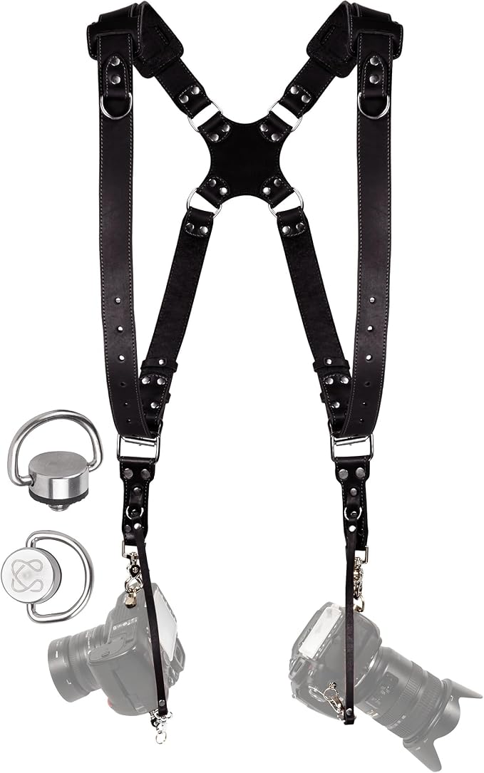 Dual Camera Harness Leather Camera Strap DSLR/SLR, All-Day Comfort by CCoiro