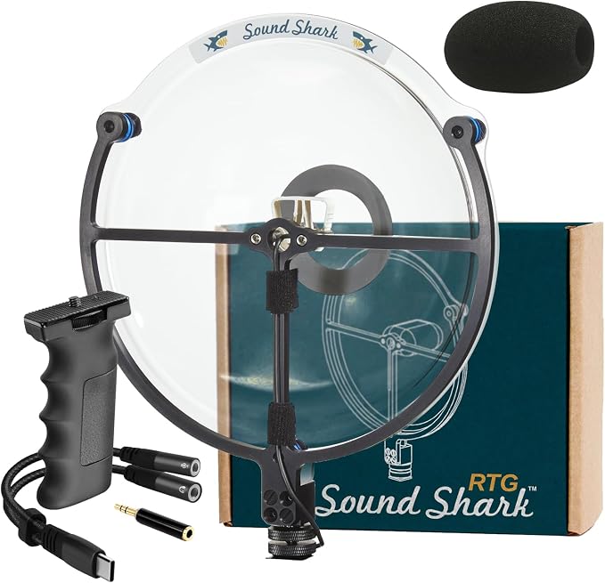 Parabolic Directional Microphone (3.5mm TRRS + USB-C Bundle) Professional External Long Range Recording, DSLR Camera, & Smartphone Mic for Birding, Listening, and Shotgun Boom Alternative by SoundShark-ParabolicMics