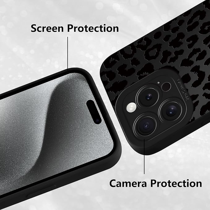 Cute Black Cheetah Print Phone Case for iPhone 15 Pro 6.1" | Aesthetic Leopard Pattern Design Cover Full Camera Lens Protective Shockproof Soft Slim TPU Funda for Men Women Girls - Image 5