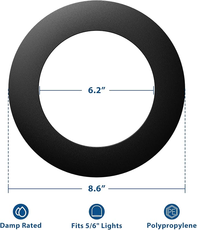 Amico Goof Rings for 6 Inch Recessed Lights, 12 Pack, Black | Can Light Trim Ring Cover, Outer Diameter 8.6-inch, Inner Diameter 6.2-inch, Durable Plastic Design - Image 2