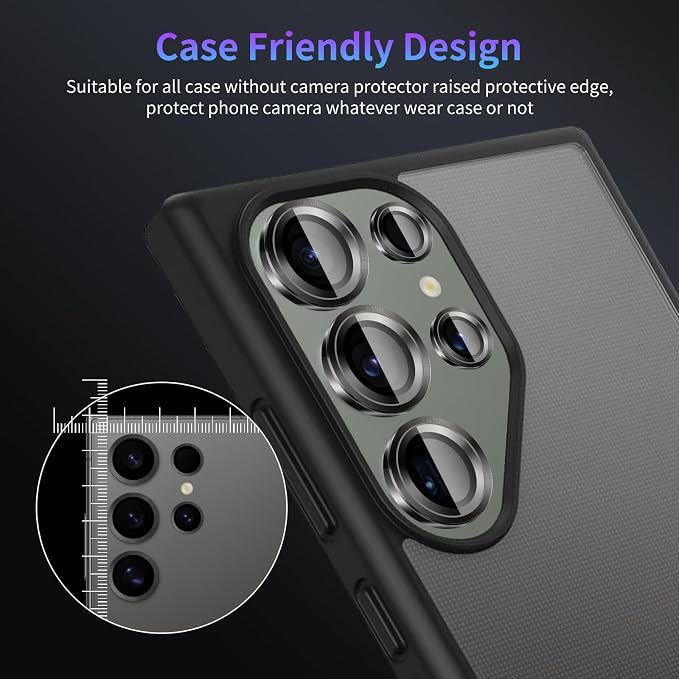 Camera Lens Protector for Samsung Galaxy S23 Ultra,1 Pack | Tempered Metal Glass Camera Cover Film,HD Clear,Anti-Scratch Lens Screen Protector Film,Case Friendly,Black Titanium - Image 7