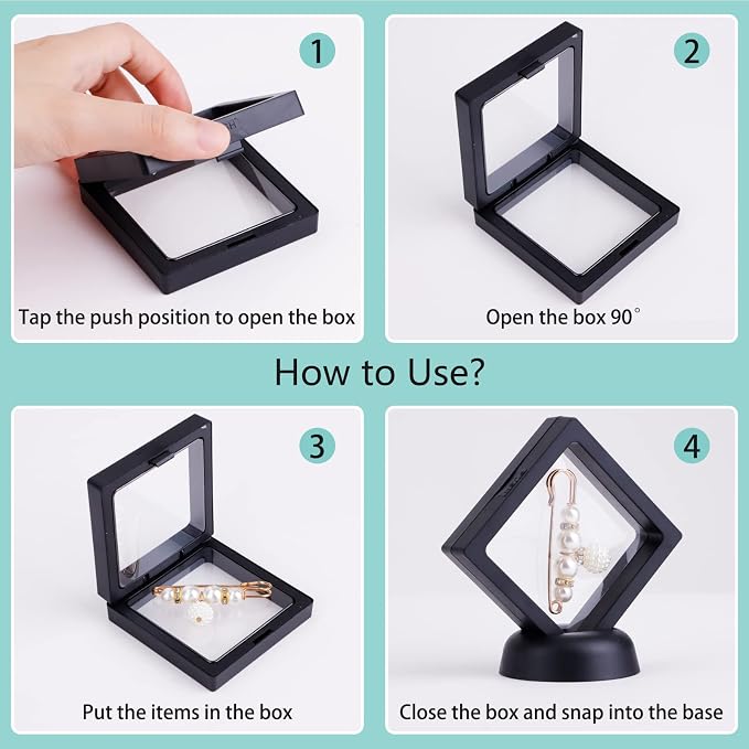 3D Floating Display Case, Transparent Film Jewely Storage Box, Black Challenge Coin Display Holder Stand for Antique Challenge Coins Medals Jewelry Shells Gems Minerals Rocks Specimen Pins (24Pcs) - Image 4