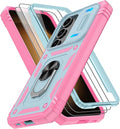 Fit for Samsung Galaxy S23+ Plus Case with Screen Protector*2, Build in 360° Rotating Ring Kickstand, Military Grade Protective Case for Samsung S23 Plus Phone, Green+Pink by Gritup