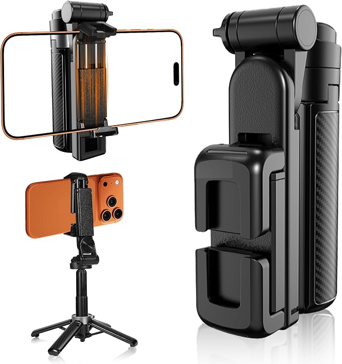 Pocket Phone Tripod, 3-in-1 Portable Selfie Stick Tripod with Remote, 360° Rotation Cell Phone Tripod Stand, Extendable Mini Tripod for iPhone Android Phones (Clip Mount) by SonixForce